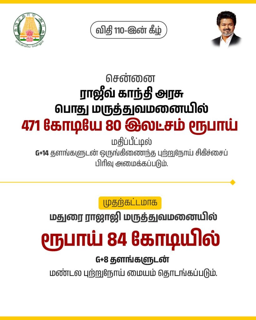 முதலமைச்சர் ச. ஜோசப் விஜய் – விதி 110-ன் கீழ் மருத்துவத்துறை அறிவிப்புகள்