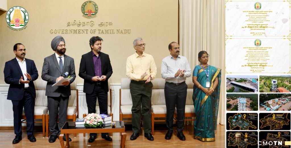 தலைமைச் செயலகத்தில் நகராட்சி நிருவாகம் மற்றும் குடிநீர் வழங்கல் துறையின் ₹823.35 கோடி மதிப்பிலான திட்டங்களை காணொலிக் காட்சி வாயிலாக தொடங்கி வைக்கும் முதலமைச்சர் சி. ஜோசப் விஜய்